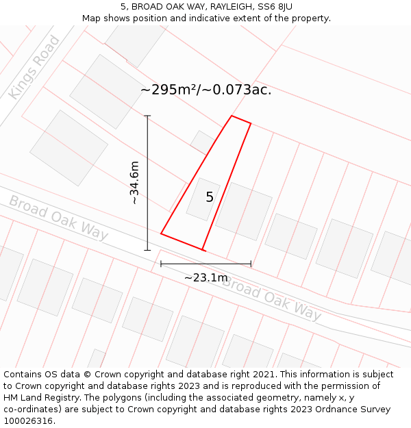 5, BROAD OAK WAY, RAYLEIGH, SS6 8JU: Plot and title map