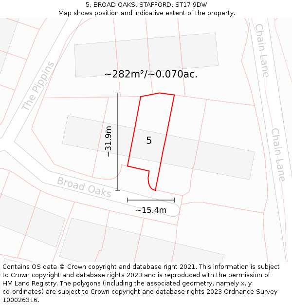 5, BROAD OAKS, STAFFORD, ST17 9DW: Plot and title map