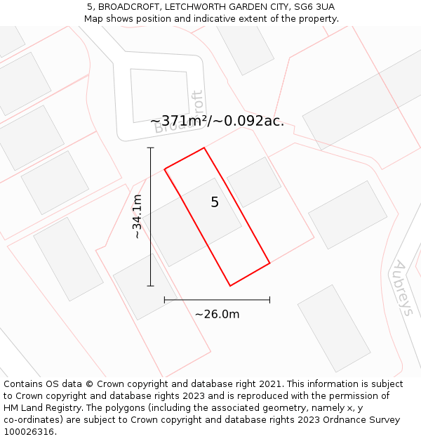 5, BROADCROFT, LETCHWORTH GARDEN CITY, SG6 3UA: Plot and title map