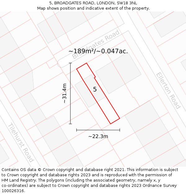 5, BROADGATES ROAD, LONDON, SW18 3NL: Plot and title map