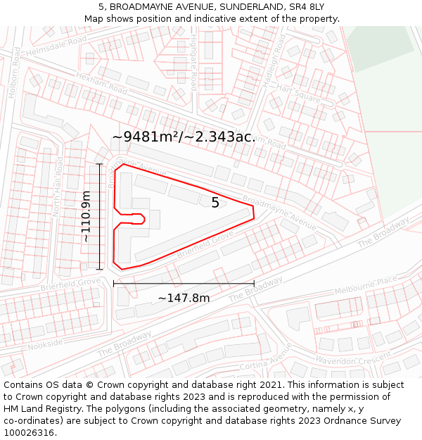 5, BROADMAYNE AVENUE, SUNDERLAND, SR4 8LY: Plot and title map