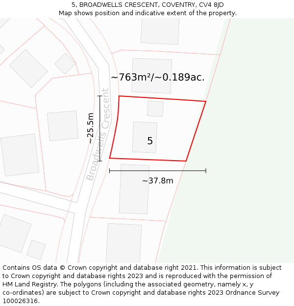 5, BROADWELLS CRESCENT, COVENTRY, CV4 8JD: Plot and title map