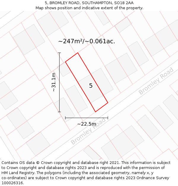 5, BROMLEY ROAD, SOUTHAMPTON, SO18 2AA: Plot and title map