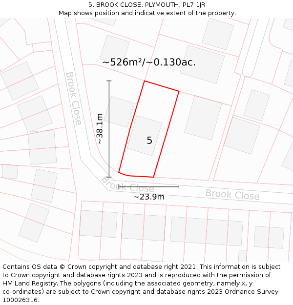 5, BROOK CLOSE, PLYMOUTH, PL7 1JR: Plot and title map