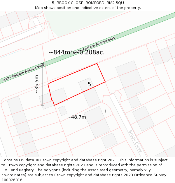 5, BROOK CLOSE, ROMFORD, RM2 5QU: Plot and title map