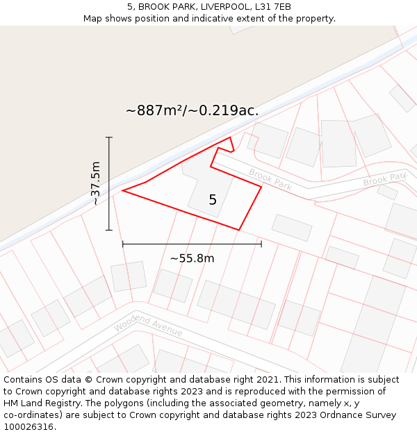 5, BROOK PARK, LIVERPOOL, L31 7EB: Plot and title map