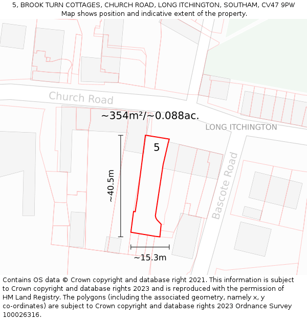 5, BROOK TURN COTTAGES, CHURCH ROAD, LONG ITCHINGTON, SOUTHAM, CV47 9PW: Plot and title map