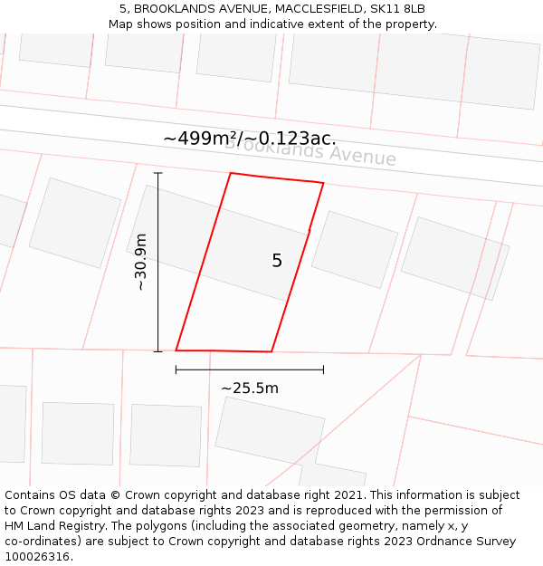 5, BROOKLANDS AVENUE, MACCLESFIELD, SK11 8LB: Plot and title map