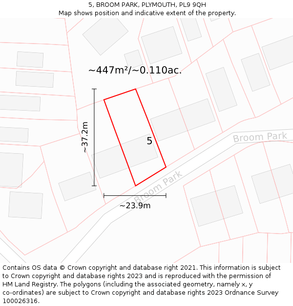 5, BROOM PARK, PLYMOUTH, PL9 9QH: Plot and title map