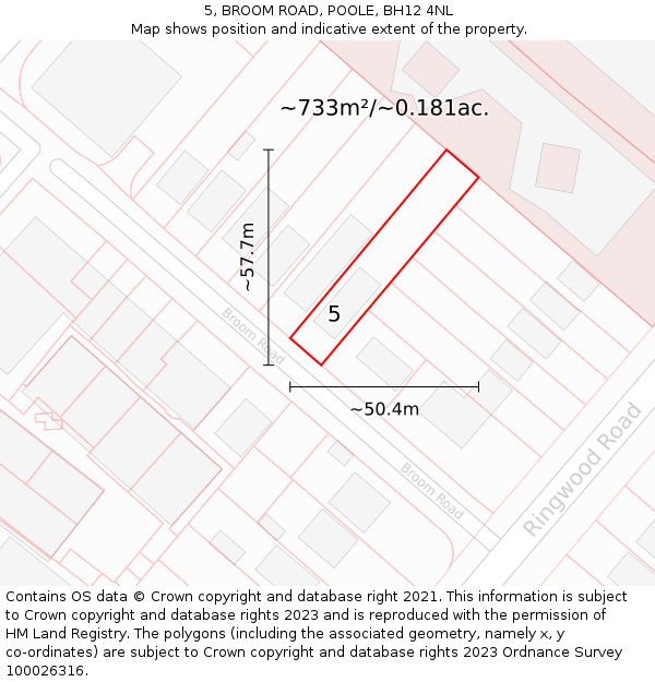 5, BROOM ROAD, POOLE, BH12 4NL: Plot and title map