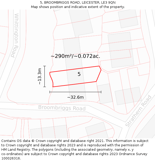 5, BROOMBRIGGS ROAD, LEICESTER, LE3 9QN: Plot and title map