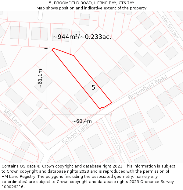 5, BROOMFIELD ROAD, HERNE BAY, CT6 7AY: Plot and title map