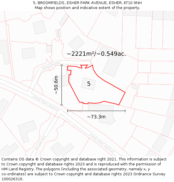 5, BROOMFIELDS, ESHER PARK AVENUE, ESHER, KT10 9NH: Plot and title map