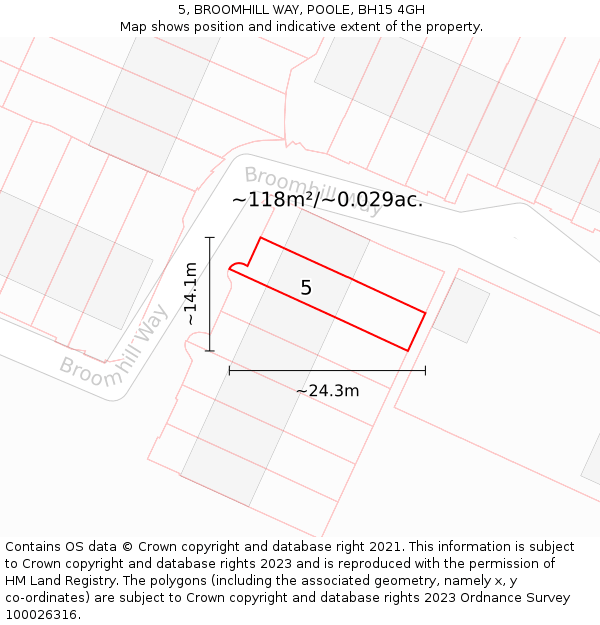 5, BROOMHILL WAY, POOLE, BH15 4GH: Plot and title map