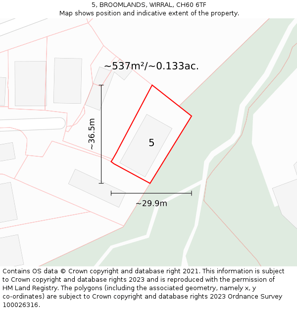 5, BROOMLANDS, WIRRAL, CH60 6TF: Plot and title map