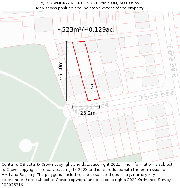 5, BROWNING AVENUE, SOUTHAMPTON, SO19 6PW: Plot and title map