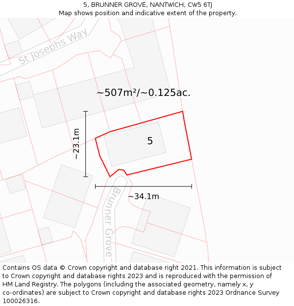 5, BRUNNER GROVE, NANTWICH, CW5 6TJ: Plot and title map