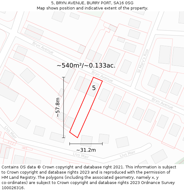 5, BRYN AVENUE, BURRY PORT, SA16 0SG: Plot and title map