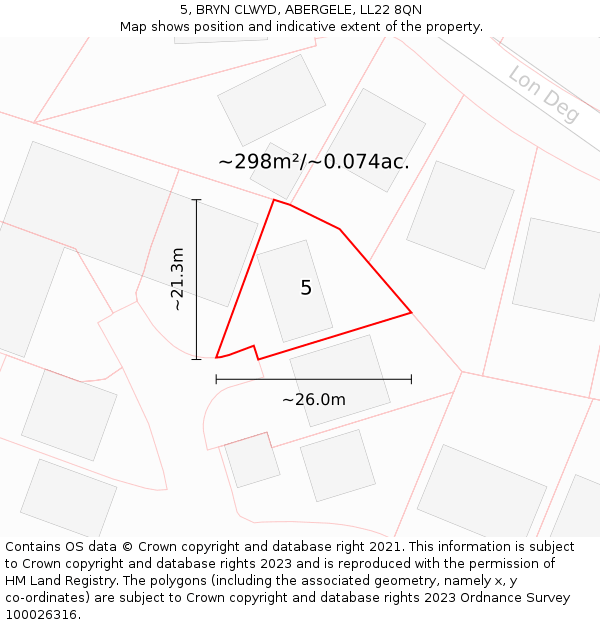 5, BRYN CLWYD, ABERGELE, LL22 8QN: Plot and title map