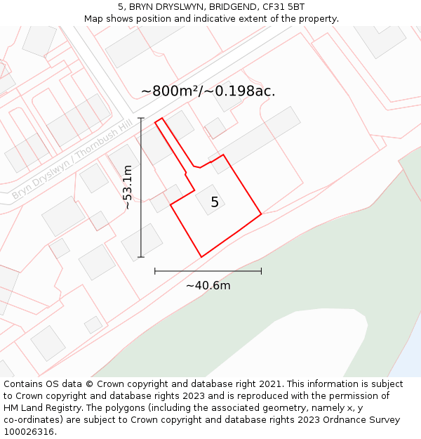 5, BRYN DRYSLWYN, BRIDGEND, CF31 5BT: Plot and title map