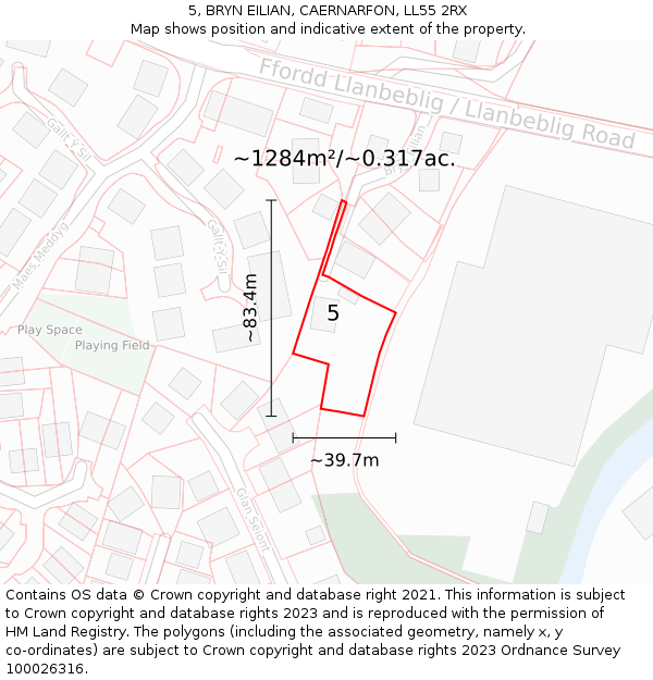 5, BRYN EILIAN, CAERNARFON, LL55 2RX: Plot and title map