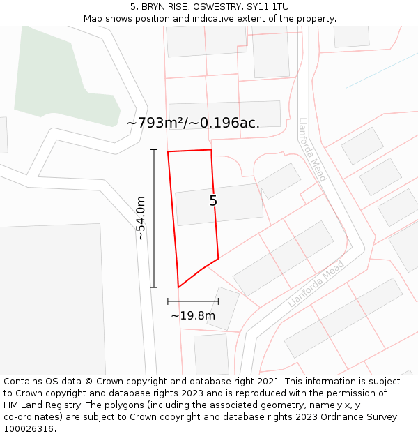 5, BRYN RISE, OSWESTRY, SY11 1TU: Plot and title map