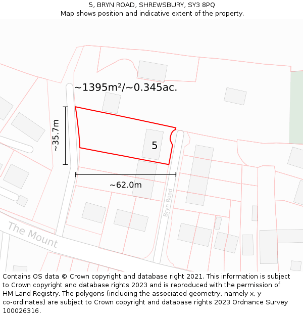 5, BRYN ROAD, SHREWSBURY, SY3 8PQ: Plot and title map