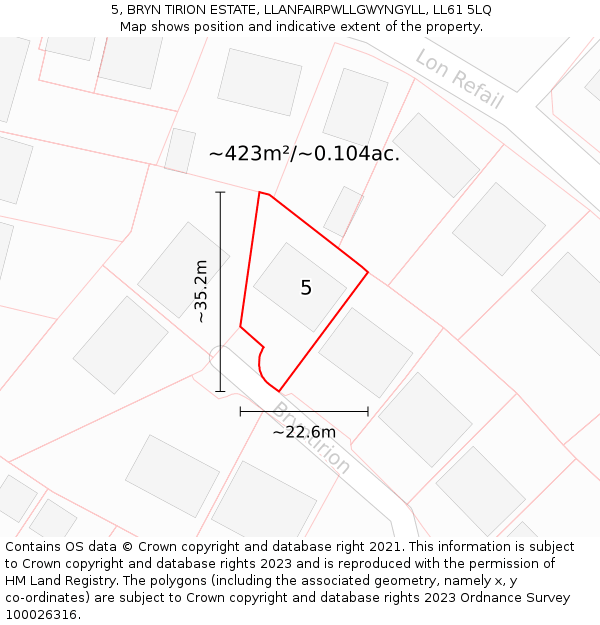 5, BRYN TIRION ESTATE, LLANFAIRPWLLGWYNGYLL, LL61 5LQ: Plot and title map