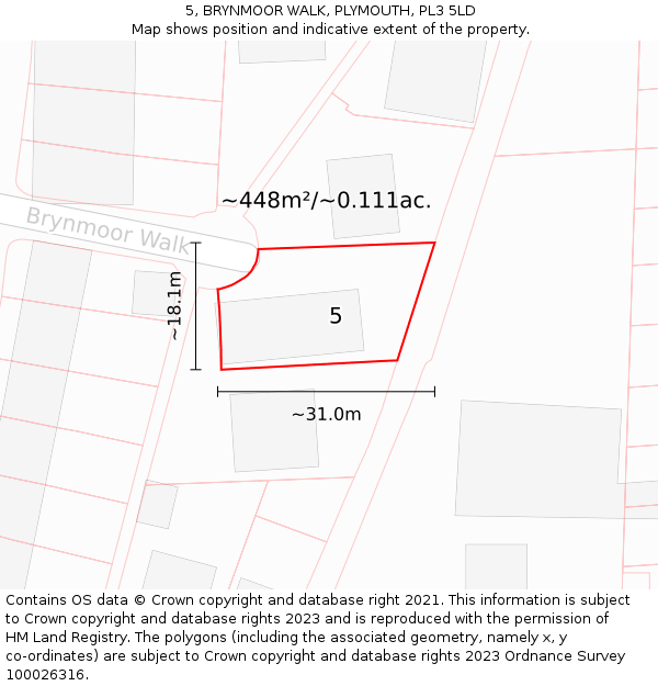 5, BRYNMOOR WALK, PLYMOUTH, PL3 5LD: Plot and title map