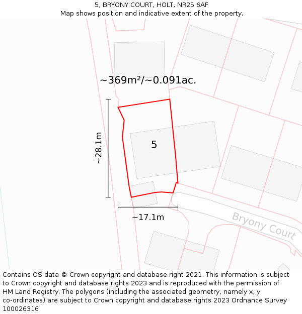 5, BRYONY COURT, HOLT, NR25 6AF: Plot and title map