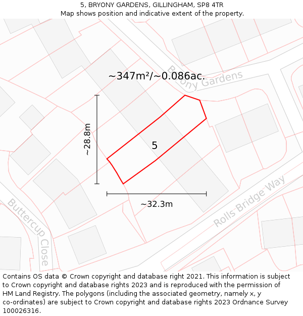 5, BRYONY GARDENS, GILLINGHAM, SP8 4TR: Plot and title map