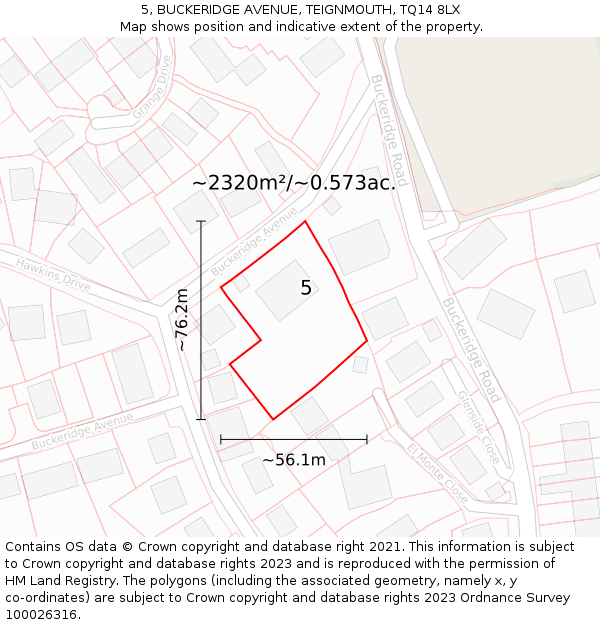 5, BUCKERIDGE AVENUE, TEIGNMOUTH, TQ14 8LX: Plot and title map
