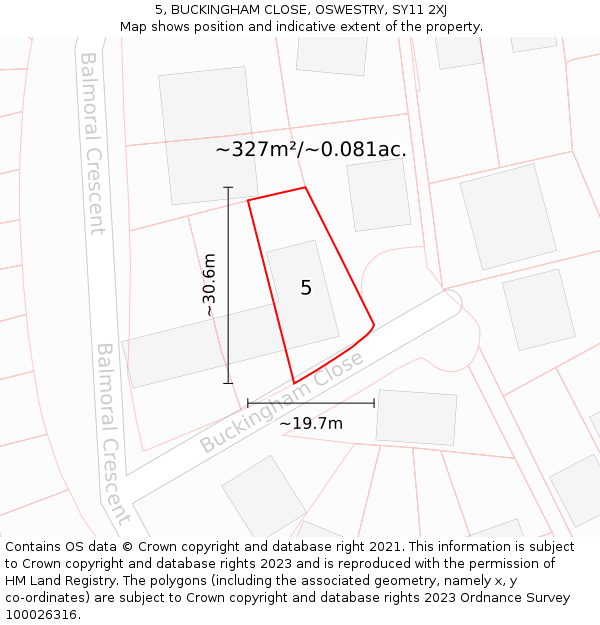 5, BUCKINGHAM CLOSE, OSWESTRY, SY11 2XJ: Plot and title map