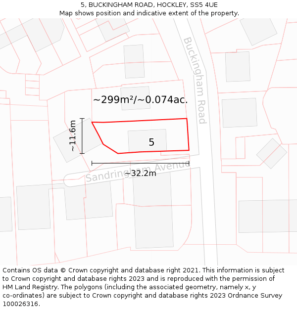 5, BUCKINGHAM ROAD, HOCKLEY, SS5 4UE: Plot and title map