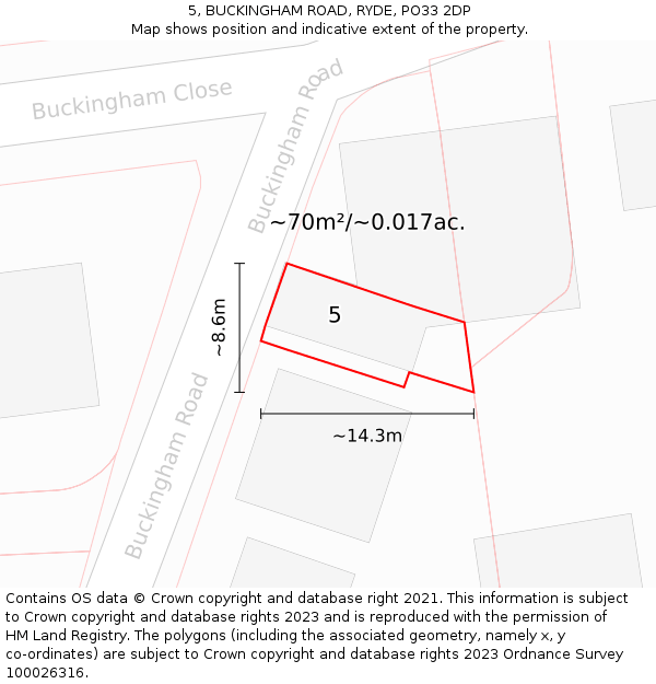 5, BUCKINGHAM ROAD, RYDE, PO33 2DP: Plot and title map