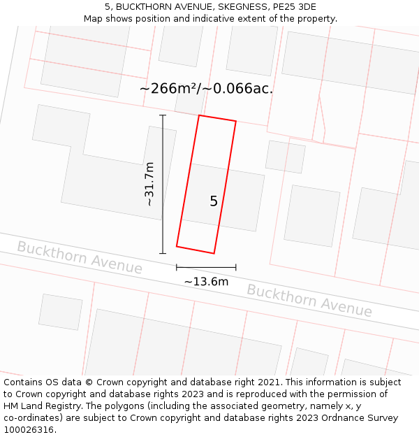 5, BUCKTHORN AVENUE, SKEGNESS, PE25 3DE: Plot and title map