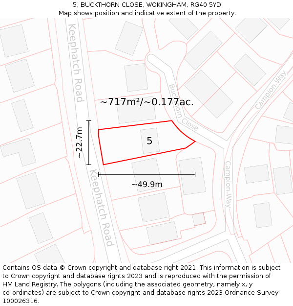 5, BUCKTHORN CLOSE, WOKINGHAM, RG40 5YD: Plot and title map