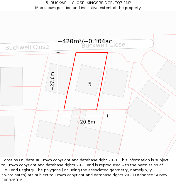 5, BUCKWELL CLOSE, KINGSBRIDGE, TQ7 1NP: Plot and title map