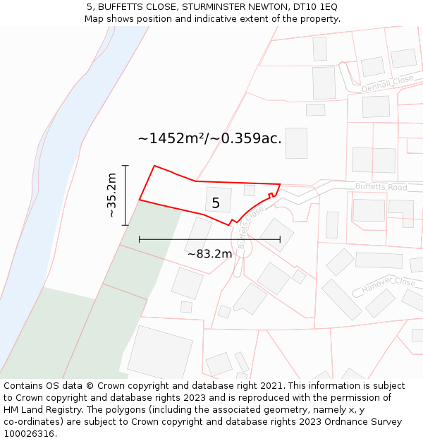 5, BUFFETTS CLOSE, STURMINSTER NEWTON, DT10 1EQ: Plot and title map