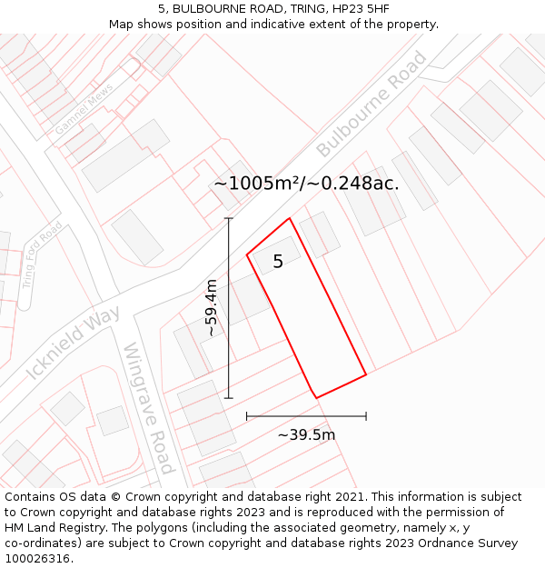 5, BULBOURNE ROAD, TRING, HP23 5HF: Plot and title map