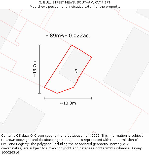 5, BULL STREET MEWS, SOUTHAM, CV47 1PT: Plot and title map