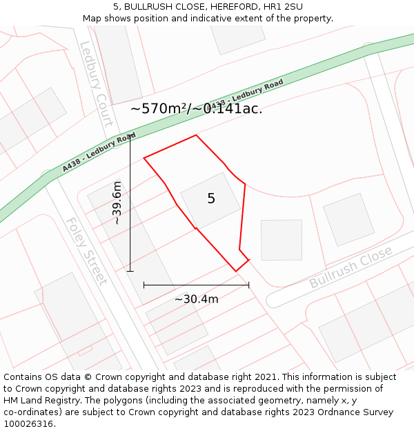 5, BULLRUSH CLOSE, HEREFORD, HR1 2SU: Plot and title map