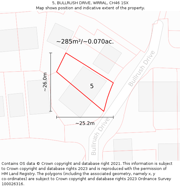 5, BULLRUSH DRIVE, WIRRAL, CH46 1SX: Plot and title map