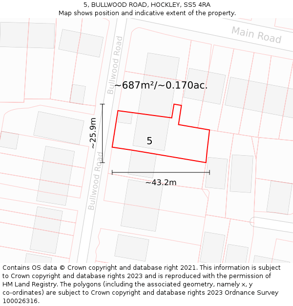 5, BULLWOOD ROAD, HOCKLEY, SS5 4RA: Plot and title map