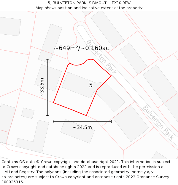 5, BULVERTON PARK, SIDMOUTH, EX10 9EW: Plot and title map