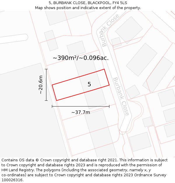 5, BURBANK CLOSE, BLACKPOOL, FY4 5LS: Plot and title map