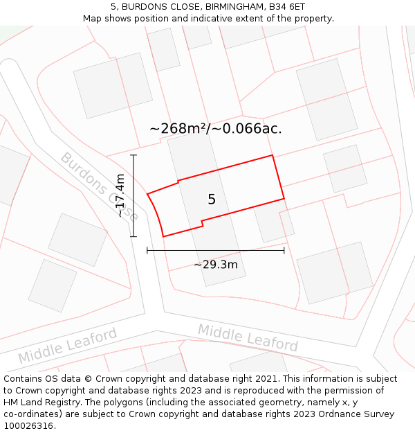 5, BURDONS CLOSE, BIRMINGHAM, B34 6ET: Plot and title map