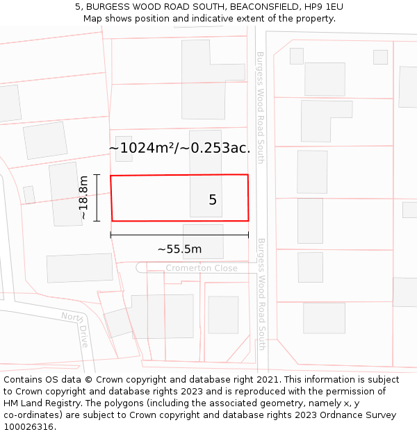 5, BURGESS WOOD ROAD SOUTH, BEACONSFIELD, HP9 1EU: Plot and title map