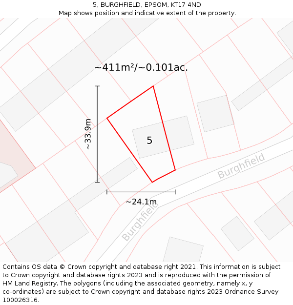 5, BURGHFIELD, EPSOM, KT17 4ND: Plot and title map