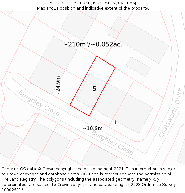 5, BURGHLEY CLOSE, NUNEATON, CV11 6SJ: Plot and title map